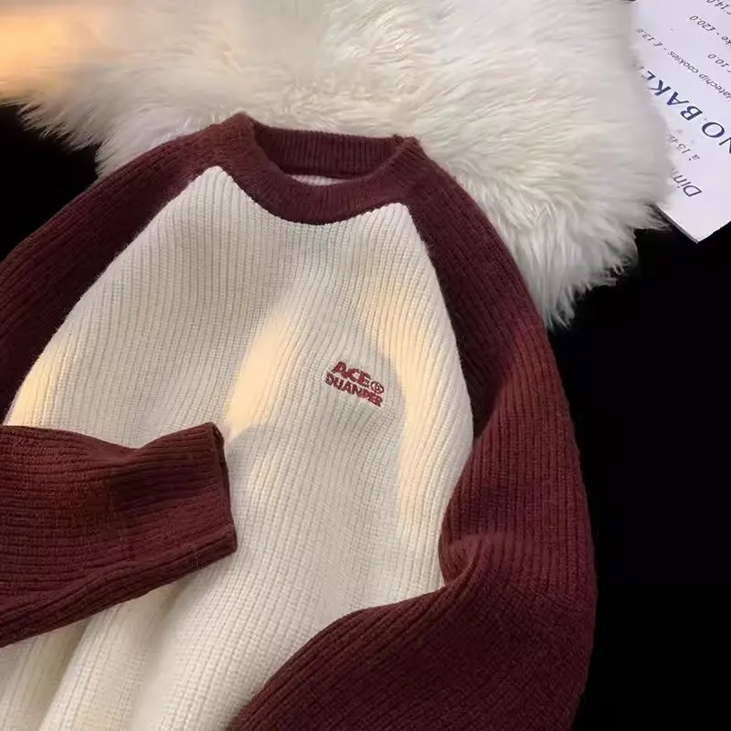 الخريف الشتاء حجم كبير 250 Pou الأمريكية الرجعية لينة اللون بلو الرجال محبوك سترة عالية المستوى تريكو ملابس خارجية #1