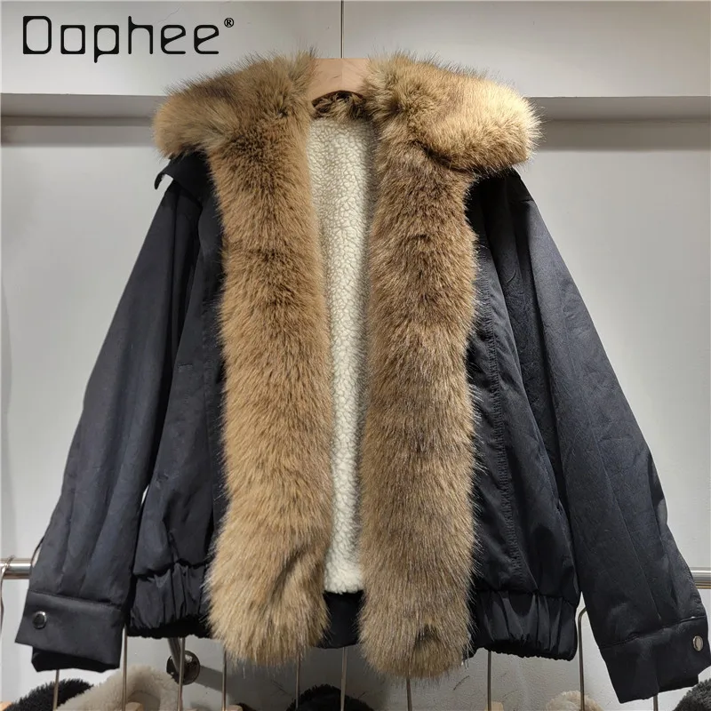

Fur-Lined Jacket Thickened Soft Faux Fur Collar Loose Retro Turn-Down Collar Parka Women Jackets Winter Coat Jacket