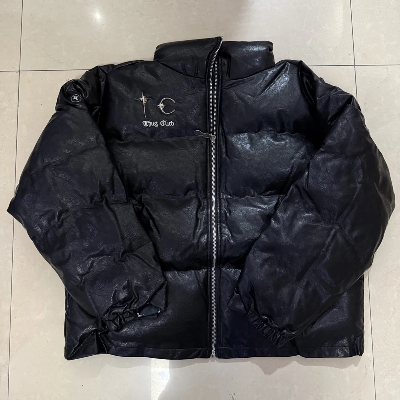 

THUG CLUB Leather Coat High Quality Star Moon Pattern Thickened Thermal Outerwear Fashion Trend Thug Club Cotton-padded Jacket
