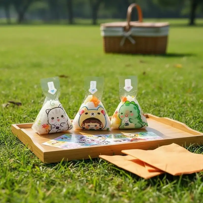 50Pcs Food Grade Triangle Onigiri Wrapping Bags Disposable Easy Tear for Sushi Rice Vegetable Roll Home Kitchen Use