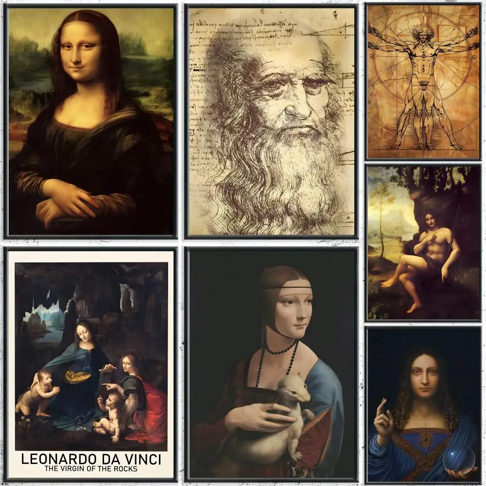 Classic Artist L-Leonardo da VinciS Poster HD Self-Adhesive No Residue After Removal Ideal for All Kinds of Wall Decor