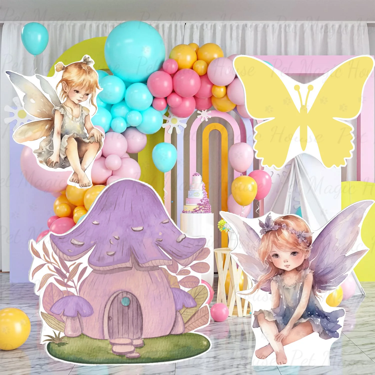 36inch Mushroom House KT Board Butterfly Flower Fairy Cutout for Birthday Party Decoration Girl Baptism Baby Shower Supplies