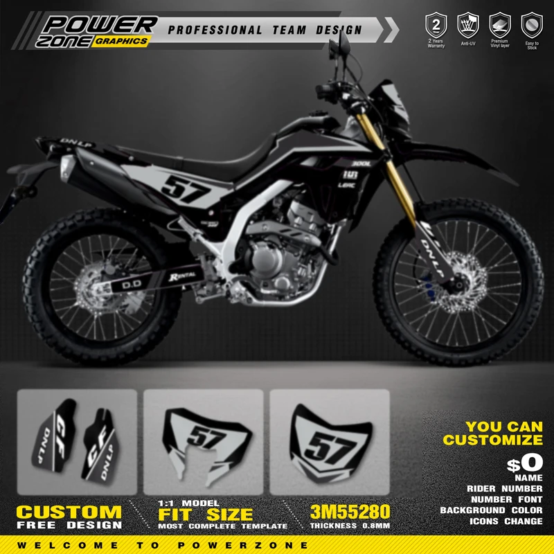 PowerZone Custom Team Graphics Backgrounds Number Name Decals Stickers Kit For HONDA  CRF300L Stickers  Customize 002