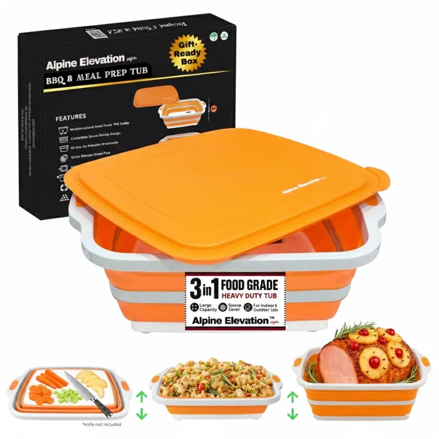 

Большая емкость для маринования на гриле объемом 8 л с разделочной доской, многофункциональный контейнер для подготовки продуктов из пищевого TPE с крышкой, встроенным дуршлагом и сливной пробкой для кемпинга