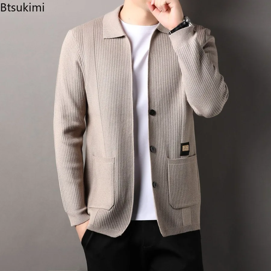 

High-quality Men's Solid Color V-neck Cardigans Autumn Winter Jacquard Knitted Sweaters Soft Long-sleeved Casual Sweater Jackets