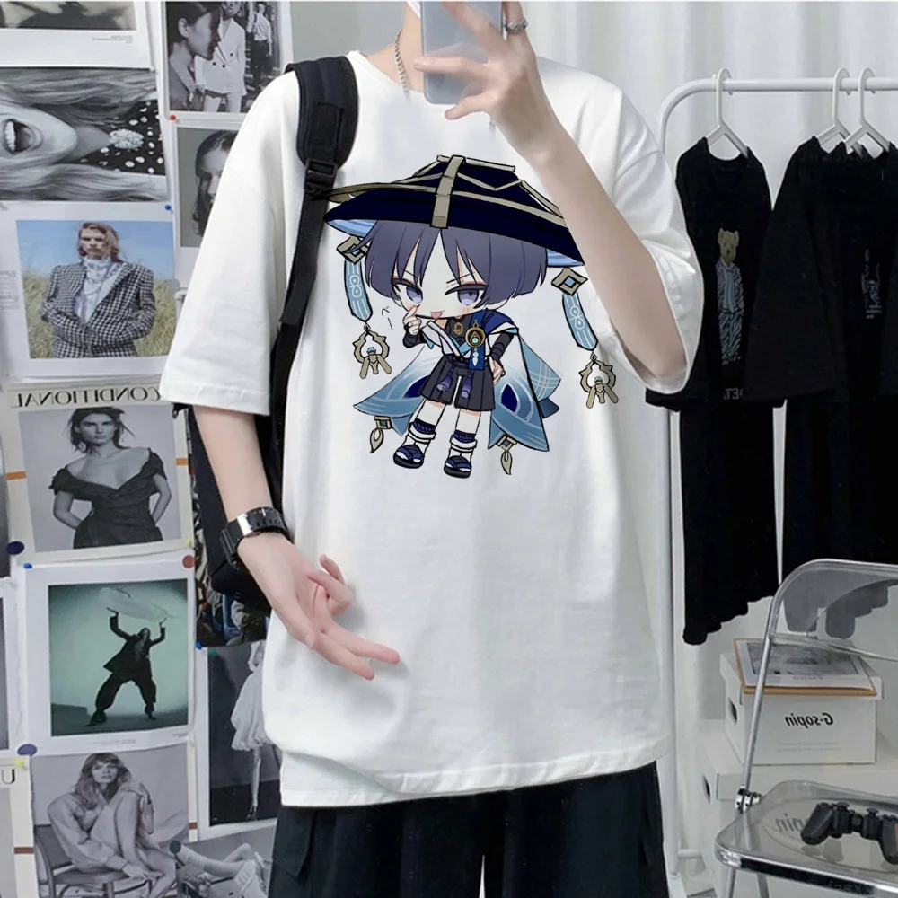 Genshin Impact Anime Kunikuzushi Print t Shirt Men Vintage Short Sleeve Harajuku Graphic Scaramouche Unisex Tshirt Male men