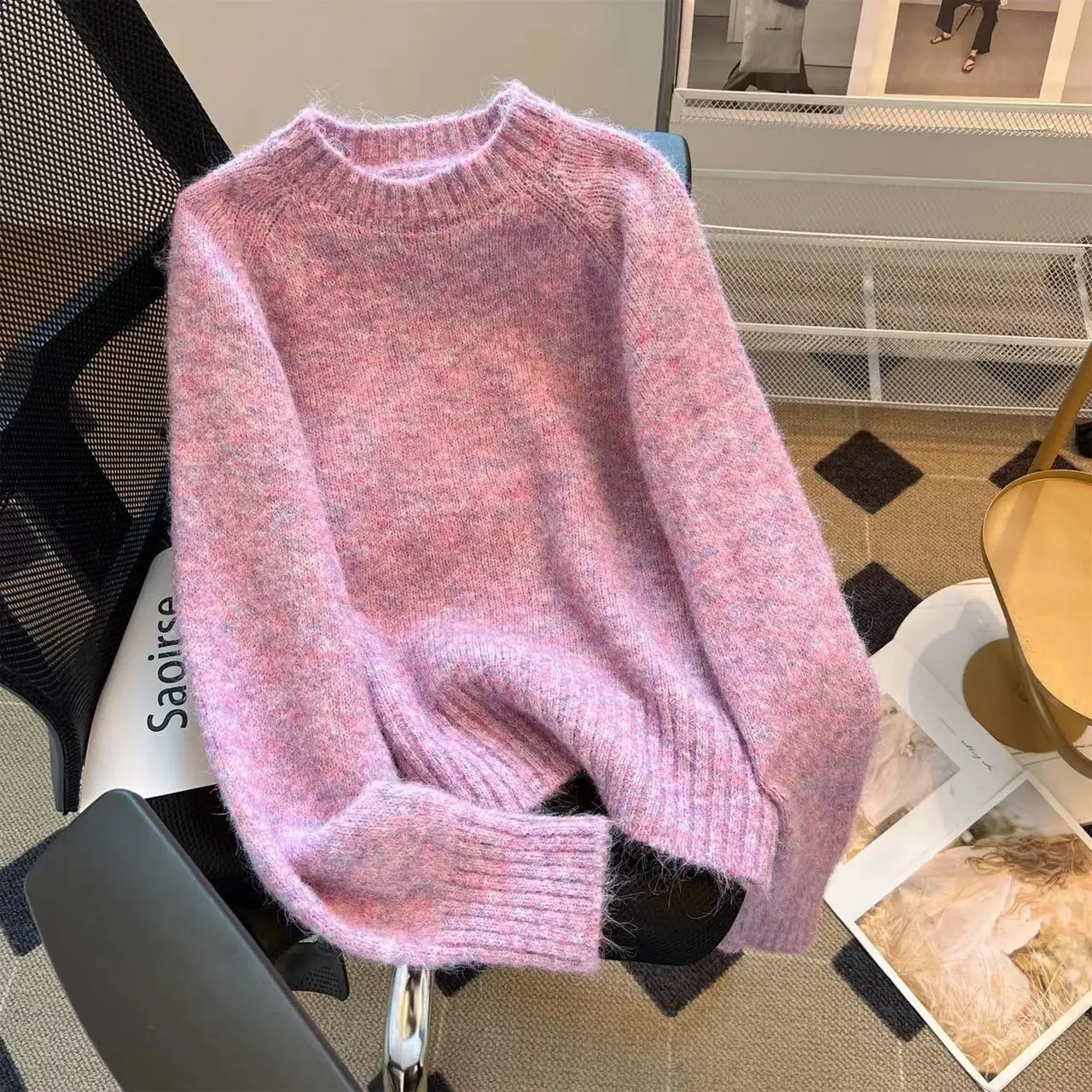 

Корейский свободный свитер Sle Milk, женский ленивый круглый топ Ne Top, модный холодный белый эффект кожи, осень-зима, шерсть...