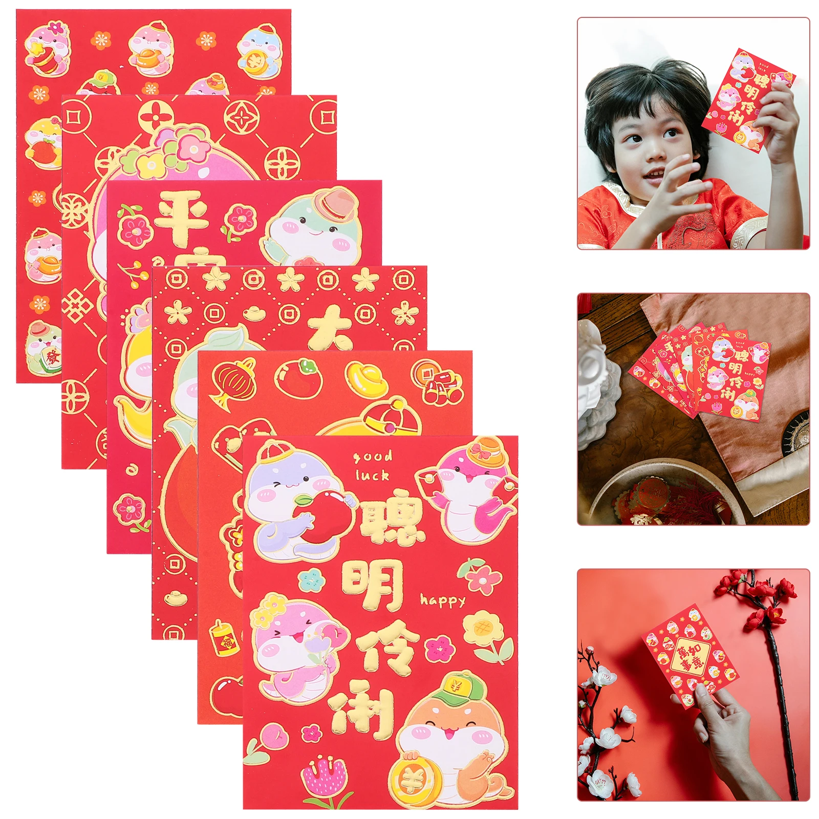 

36 Pcs Cartoon Red Envelope Chinese Snake Year Money Envelopes Spring Festival Packets China's Lunar Calendar Paper New