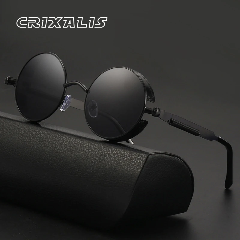 CRIXALIS Round Steampunk Sunglasses Men Trend Fashion Punk Sun Glasses Male Hip-hop Rock ​Anti-UV Shades Women Metal Goggles