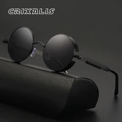 CRIXALIS Round Steampunk Sunglasses Men Trend Fashion Punk Sun Glasses Male Hip-hop Rock Anti-UV Shades Women Metal Goggles