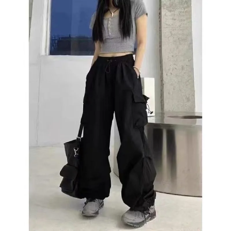 Fashion Women Baggy Joggers Pants Casual Communte Female Chic Straight Cargo Pant Elastic High Waist Elegant Oversized Trousers