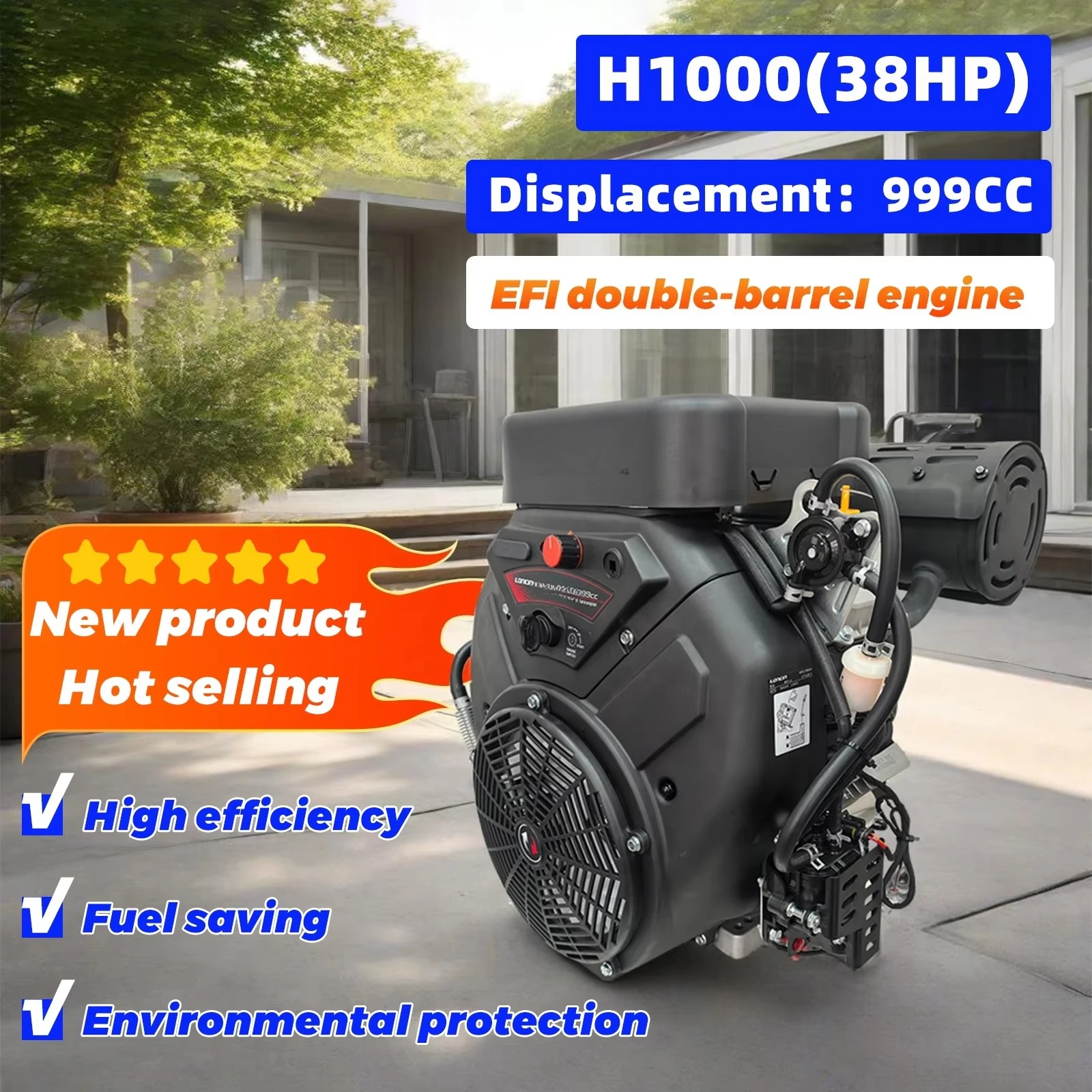 38HP 999CC H1000-EFI New 4-Stroke Fuel Twin Cylinder Electric Start Euro 5 Emission Air-Cooled Bearing Pump Included