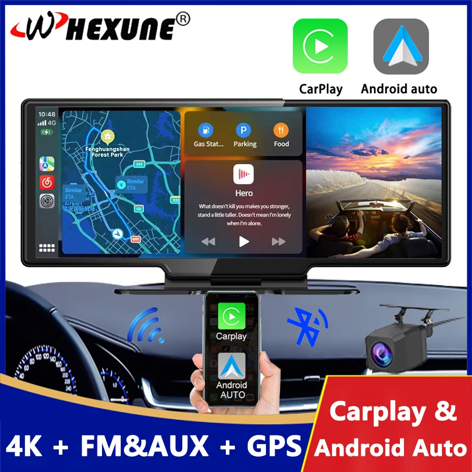 

Dual Dash Cam 4K 2160P Car Mirror Video Recorder Carplay & Android Auto Wireless Connection 5G WiFi GPS Navigator Dashboard DVRs