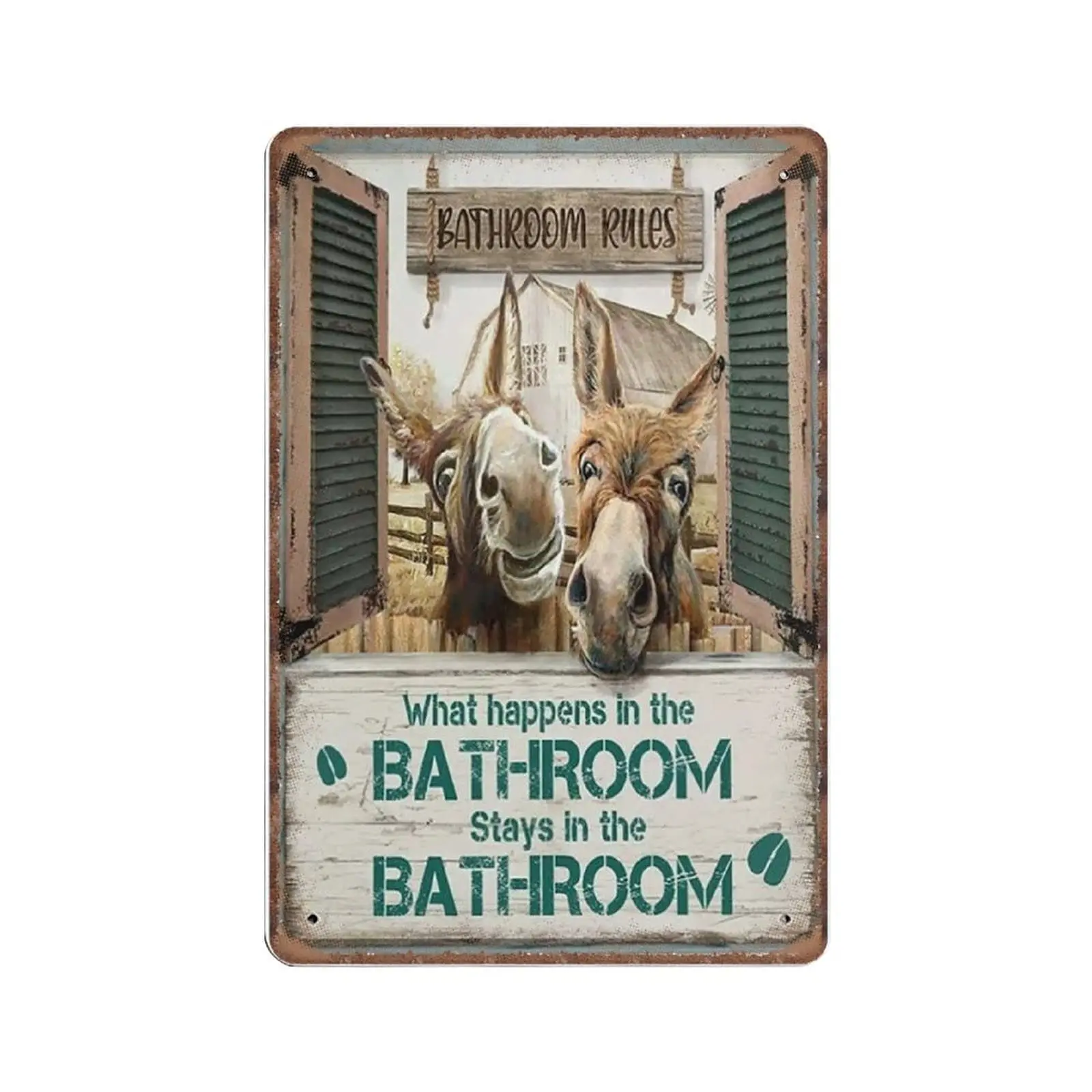 WZVZGZ Rustic Retro Metal Tin Sign Donkey What Happen in Bathroom Stay in Wall-Art for Bathroom Living-Room and Office Decor Mod