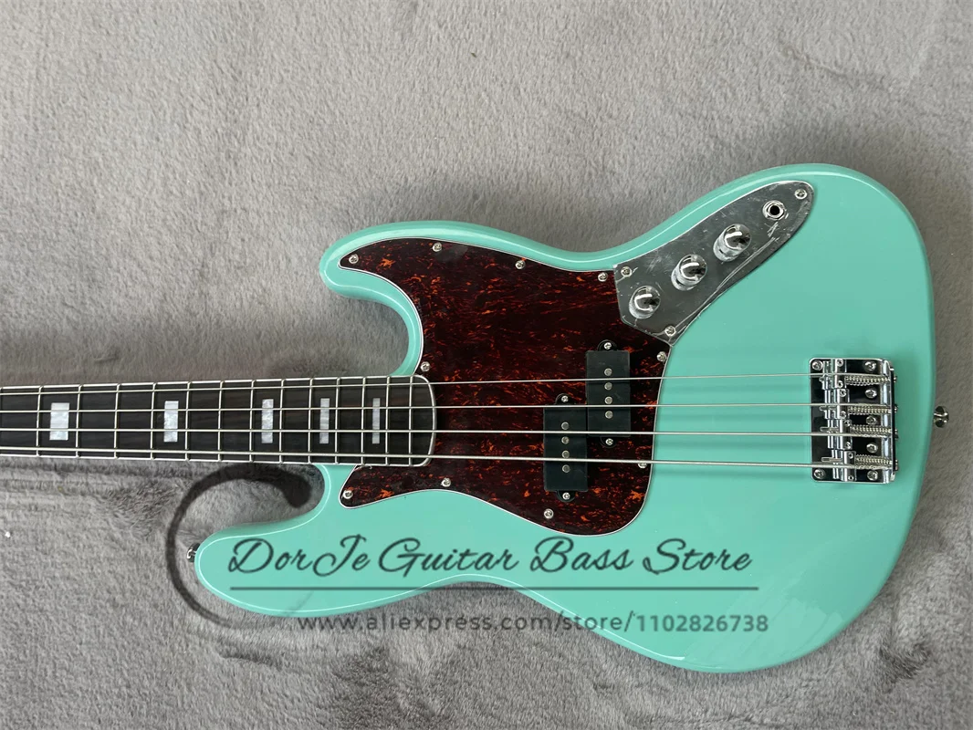 4 String Bass Guitar Blue Green Jaz Body Rose Wood fingerboard Fixed Bridge Red turtle Shell Guard 20 Frets