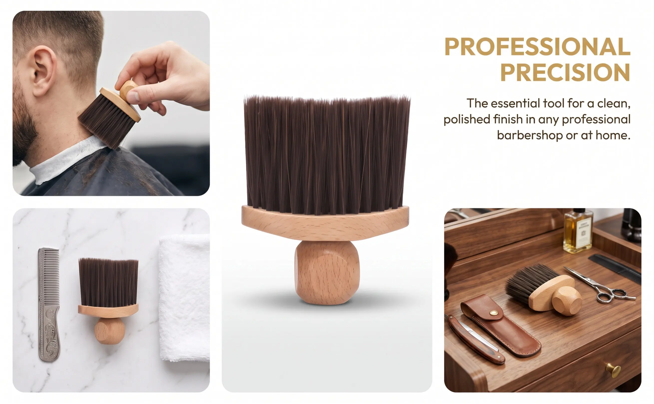 Barber Hair Cleaning Brush Wooden Handle Soft Bristles for Neck Shoulders Workstation Cleaning Barber Duster Brush Hair
