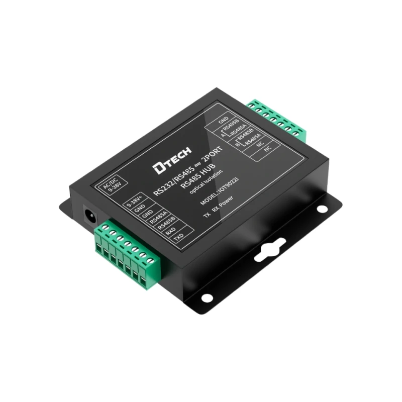 DTECH IOT9022I Industrial Grade Photoelectric Isolation RS232 RS485 to 2-Port RS485 Hub