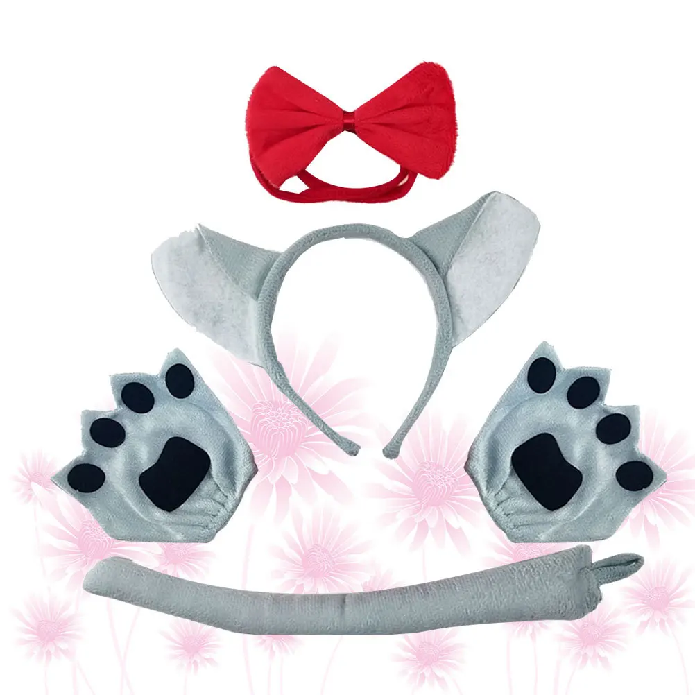 

3Pcs Headband Set Funny Tail Tie Pair Gloves Halloween Masquerade Costume Party Cosplay Accessory Wolf Headband Set