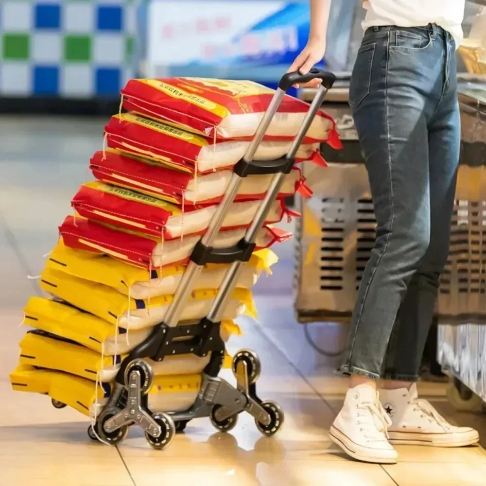 Stair Climbing Hand Buggy Lightweight Beach All Terrain Stair Climbing Trolley Portable Aluminum Alloy Shopping Folding Trolley