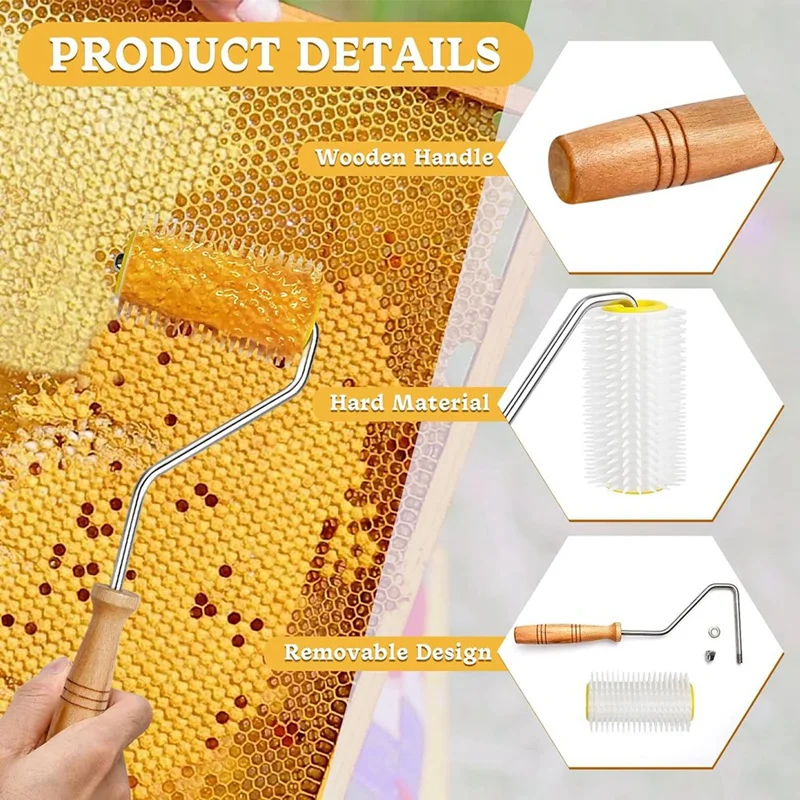 4 Pcs Honey Extractor Uncapping Needle Roller Tool With Wood Handle For Beekeeper, Honey Extractor Spinner Durable Easy Install