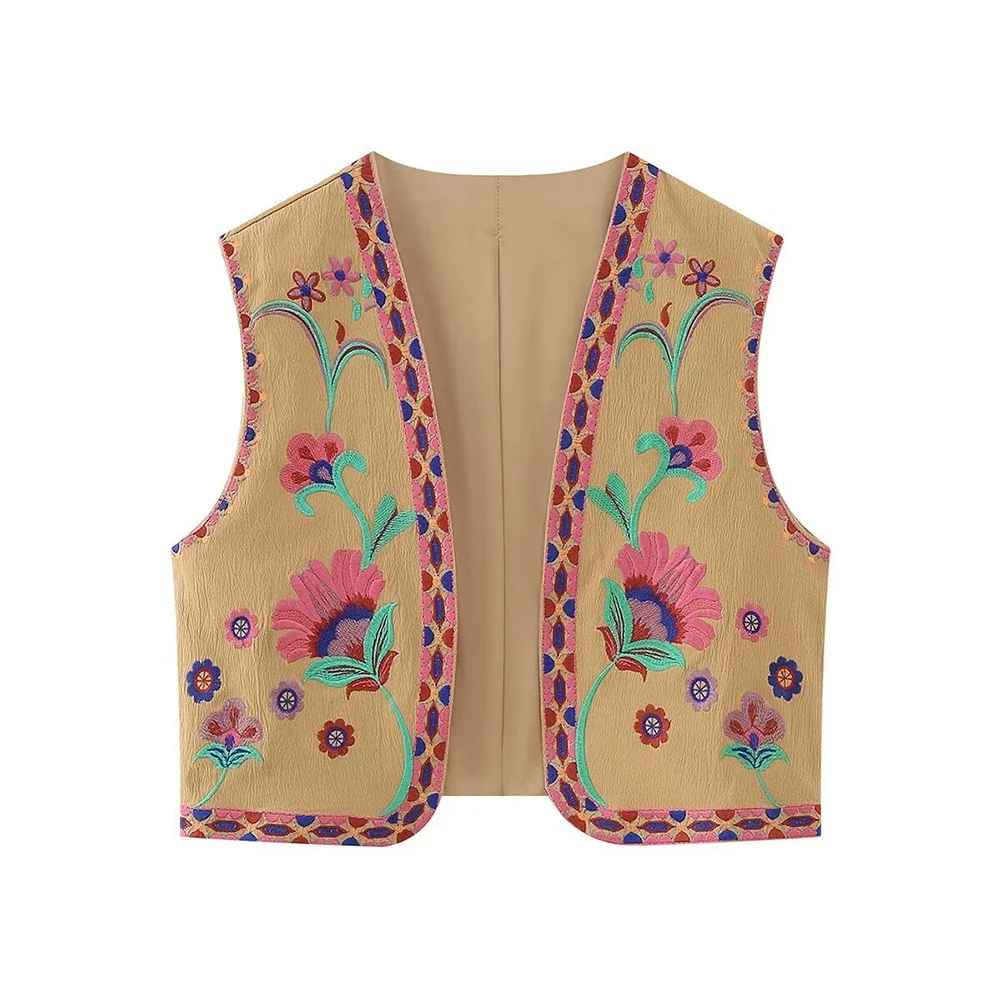 Vintage Floral Embroidery Cardigan Vest Women Summer New National Style Ladies Top Patchwork Casual WaistCoat For Female