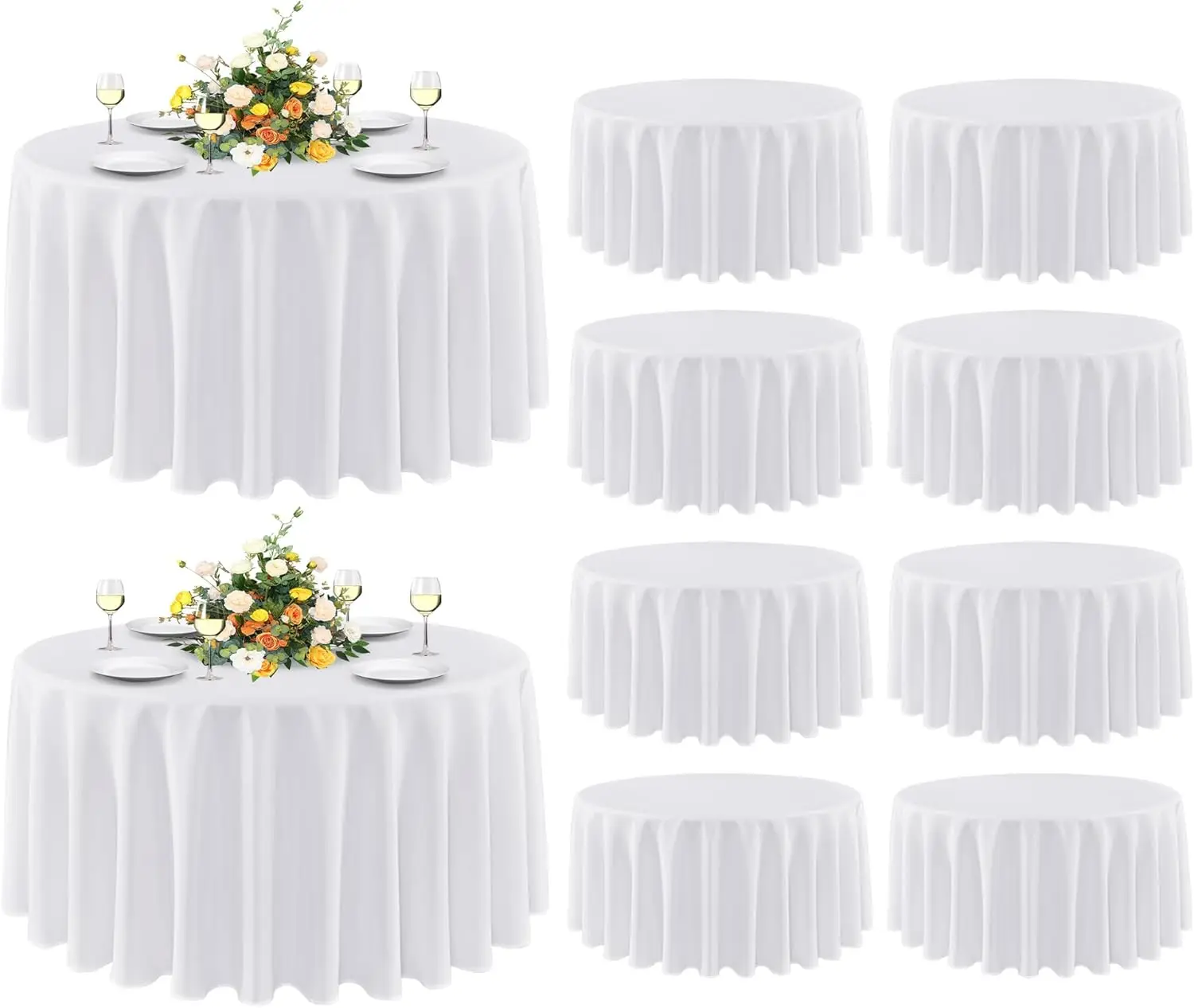 

10 Pack Round Tablecloth White 90 Inch - Stain and Wrinkle Resistant Table Cloth, Washable Polyester Table Cover