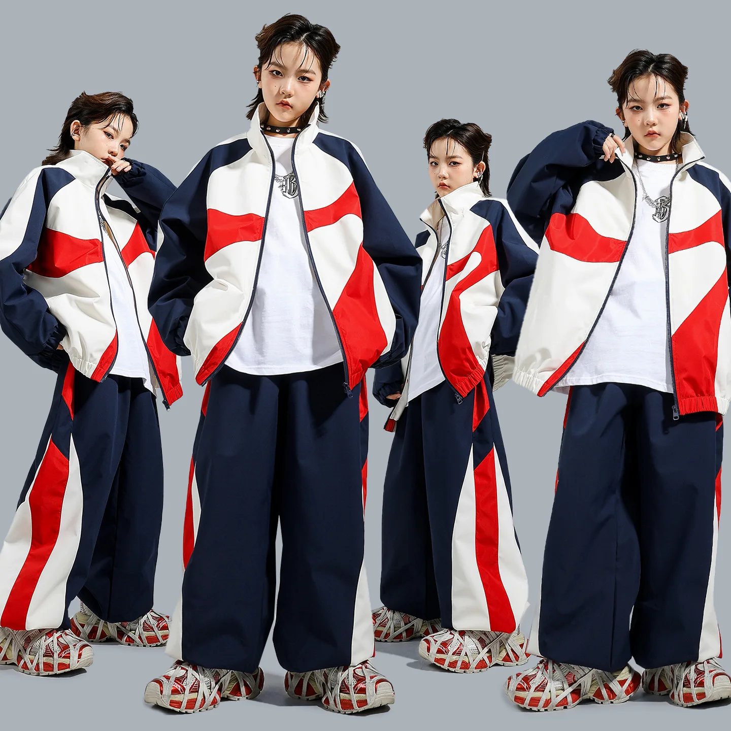 

Наряд в стиле хип-хоп для мальчиков, контрастная куртка, брюки для уличных танцев, контрастное пальто для девочек, джоггеры, детские комплекты спортивной одежды для джаза, детская уличная одежда