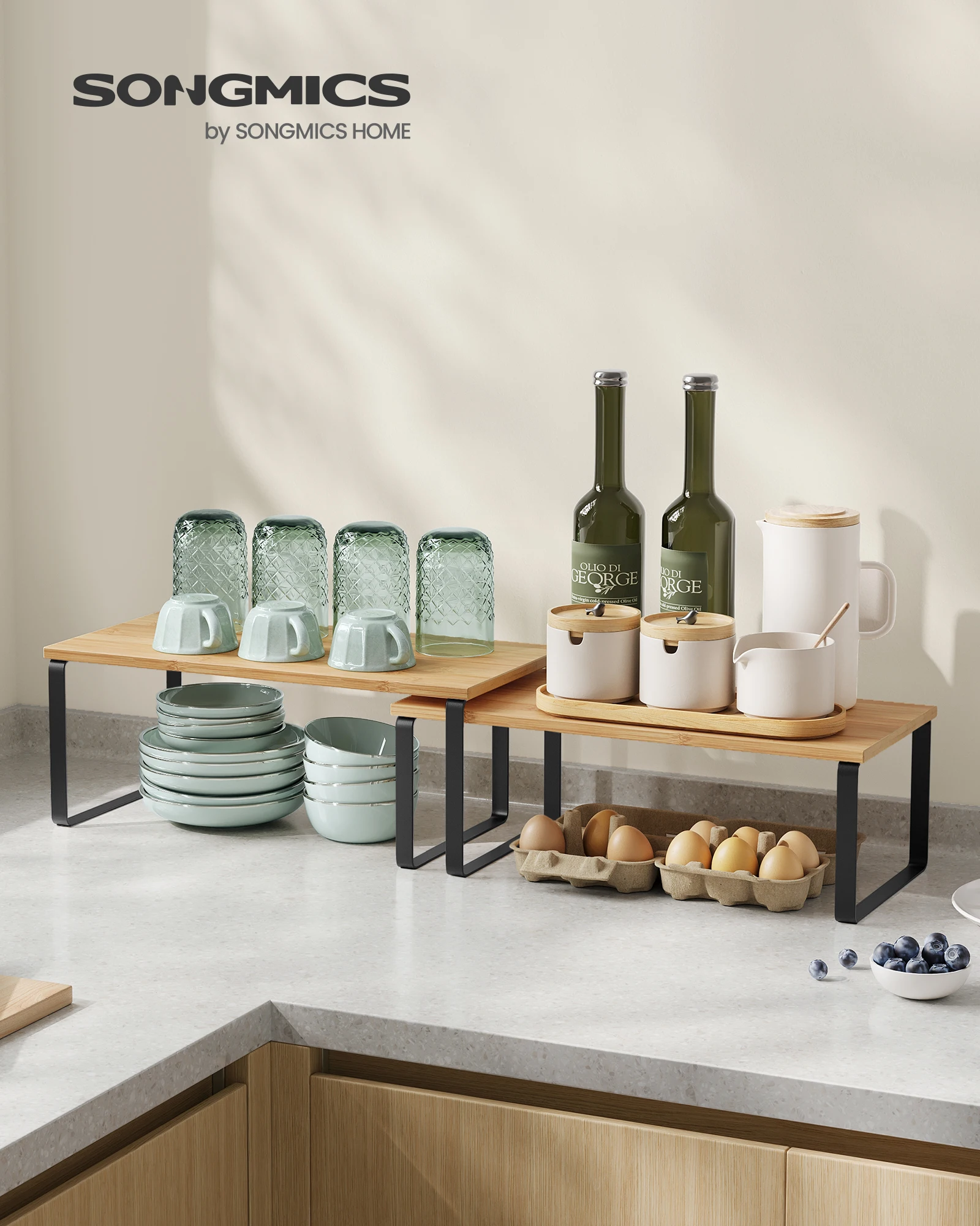 SONGMICS Estante para Especias, Juego de 2, Especiero de Cocina Extensible