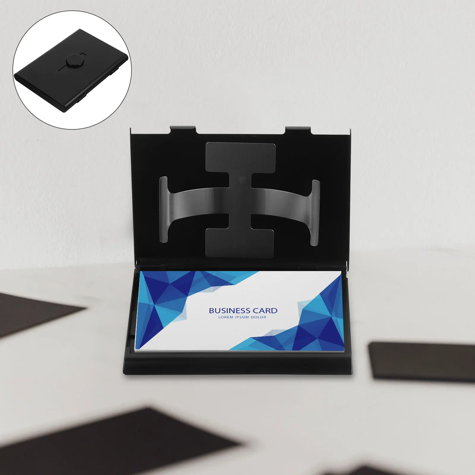 

2pcs Business Card Holder Organizer Black Aluminium Alloy Cards Box for Display Travel Desktop Office Supplies