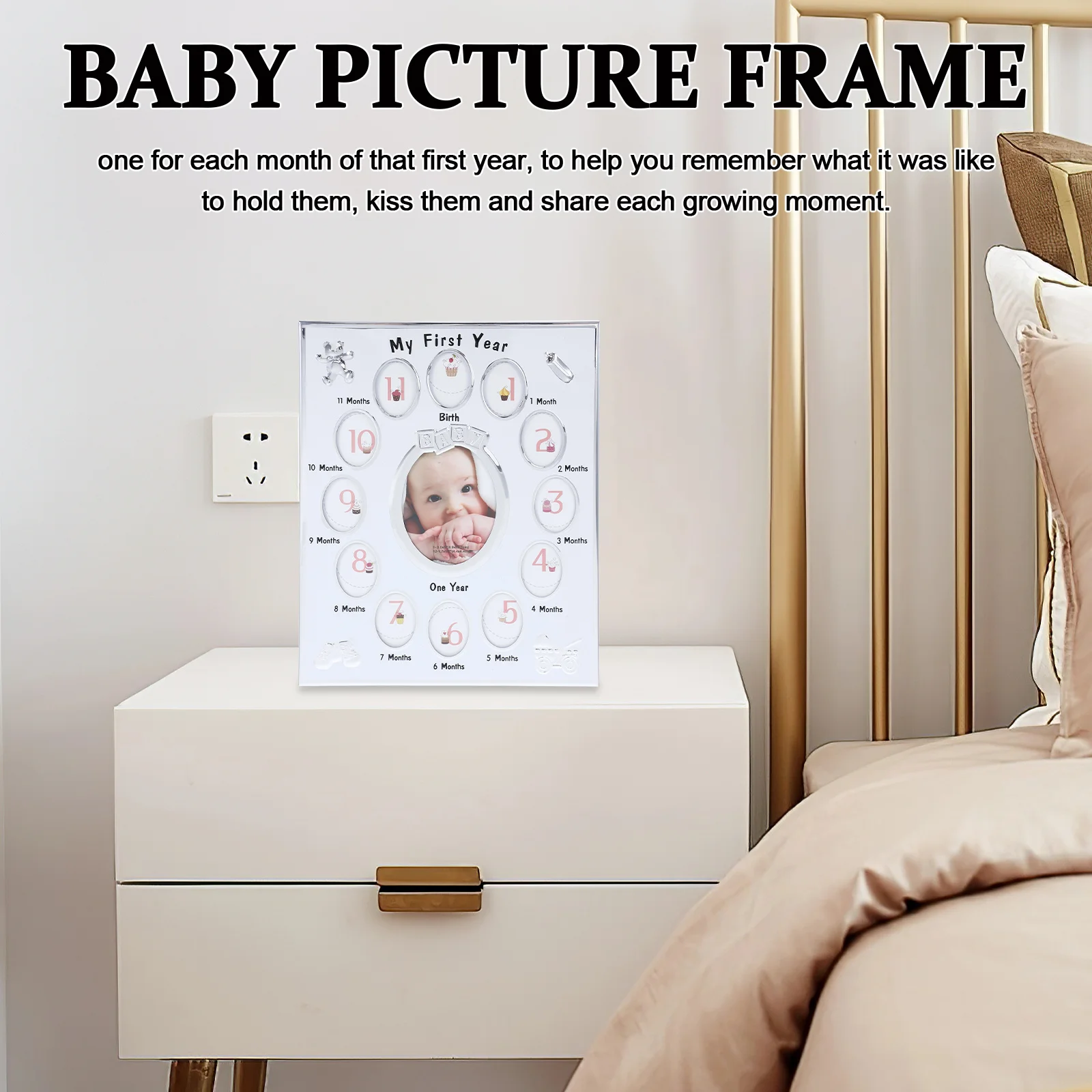 

1Pcs 12 Months Photo Frame Growth Record Picture Frame First Year Memory Display Rack Gift White
