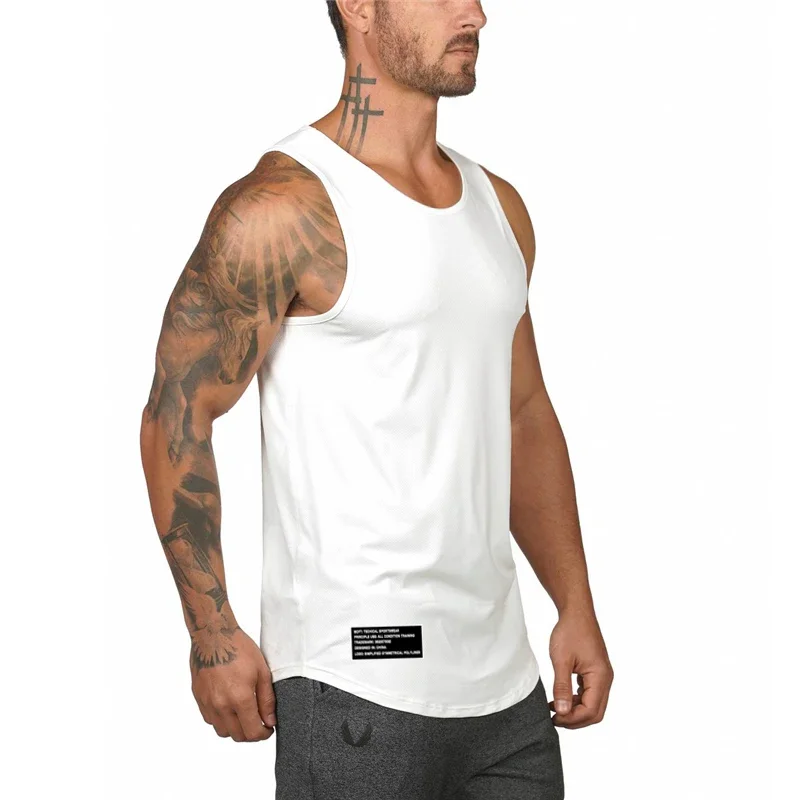 Mens Mesh Quick Dry Clothing Gym Bodybuilding Muscle Tank Tops Fitness Sports Singlets Summer Absorb Sweat Sleeveless T-Shirts