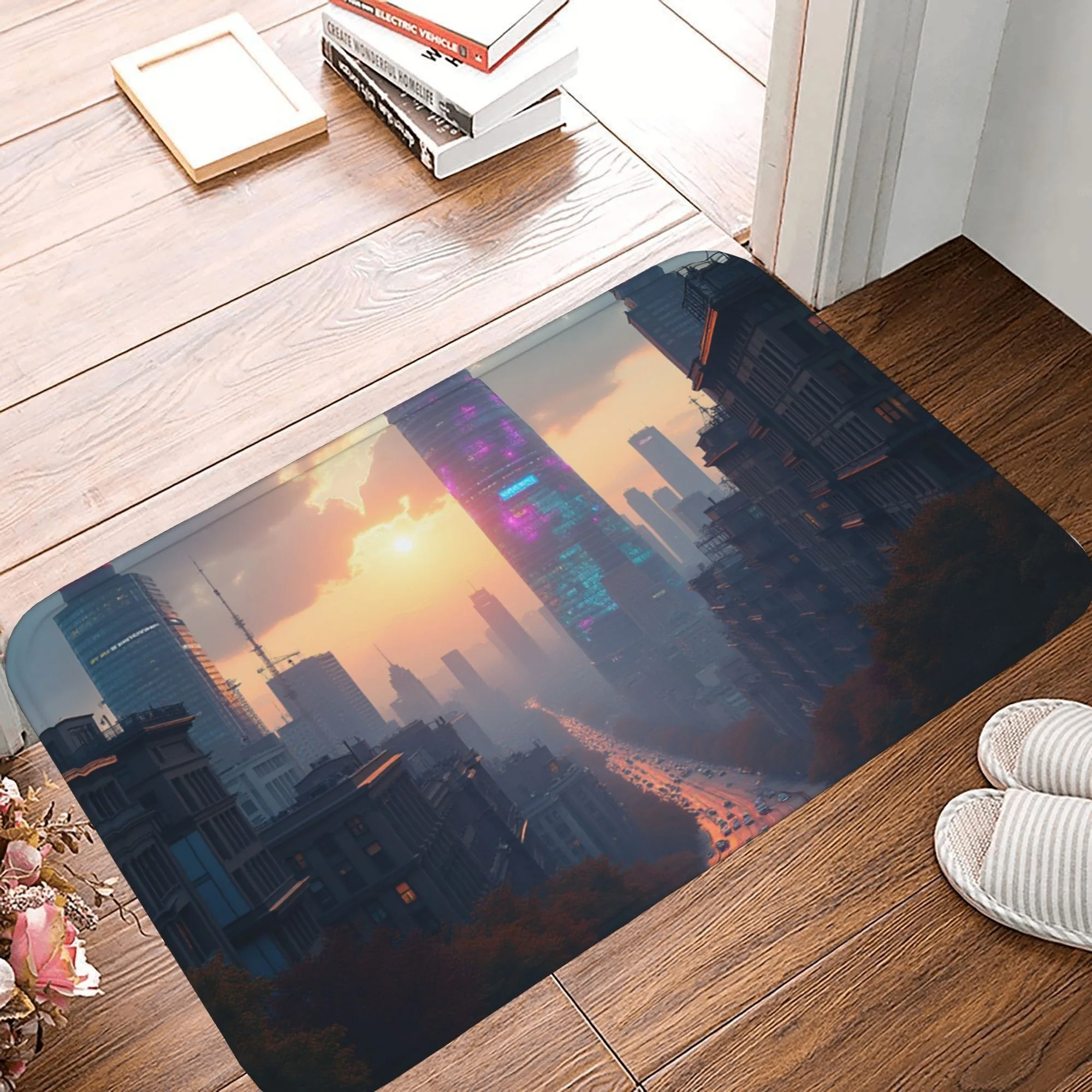 

1PC Metropolis Pattern Kitchen Rug Non-Slip Door Mat Pop design Bathroom Rug Bath Mat Carpet for Home Sink Laundry Decoreeree
