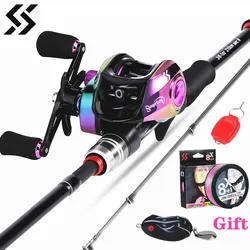 Sougayilang 1.8m/2.1m M Power Carbon Fiber Baitcsting 5/6Sections Rod and 19+1BB Left/Right Hand Casting Reel Fishing Combos Set