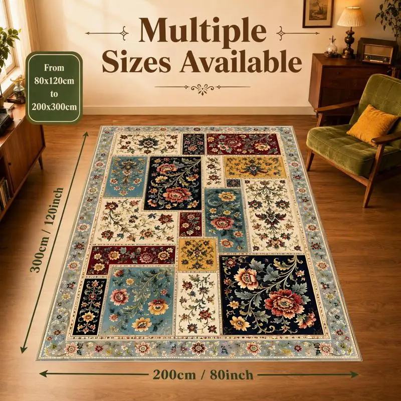 Vintage Persian Patchwork Floral Rug Soft Velvet Living Room Bedroom Whole House Decor