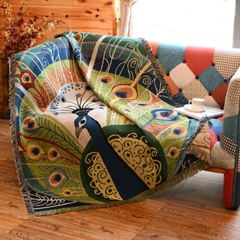 

Vintage Kilim Peacock Chair Blanket Throws Geometric Carpet For Living Room Bedroom Rug Bedspread Dust Cover Table Cloth