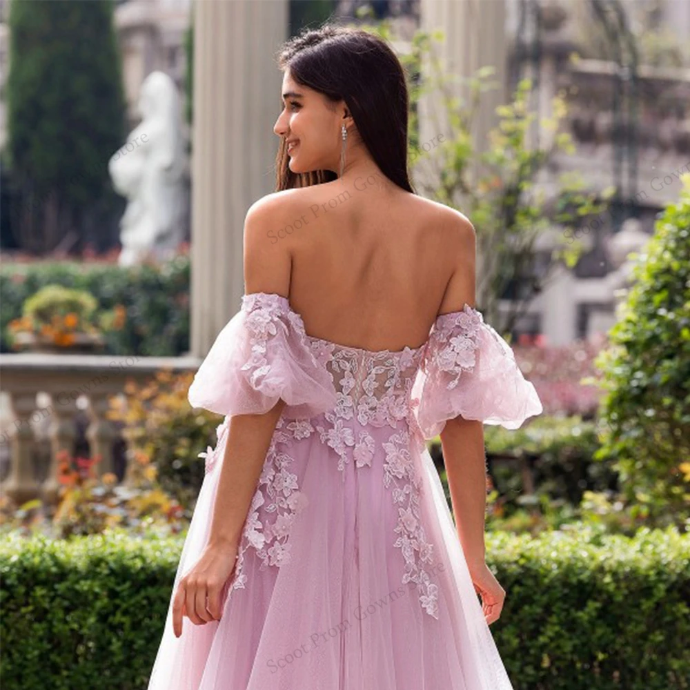 فساتين سهرة وردية بدون حمالات للفتيات 2025 فساتين حفلات مخصصة بدون أكتاف مع دانتيل جديد ناعم من التل رداء De Soirée Summer