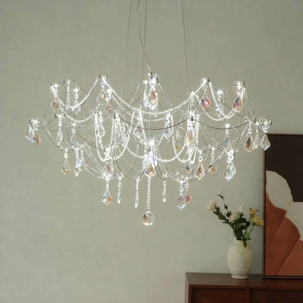 Italian Luxury LED Colorful Electroplated Crystal Pendant Light Villa Dining Room Bedroom Chandelier Living Room Decor Luminaire
