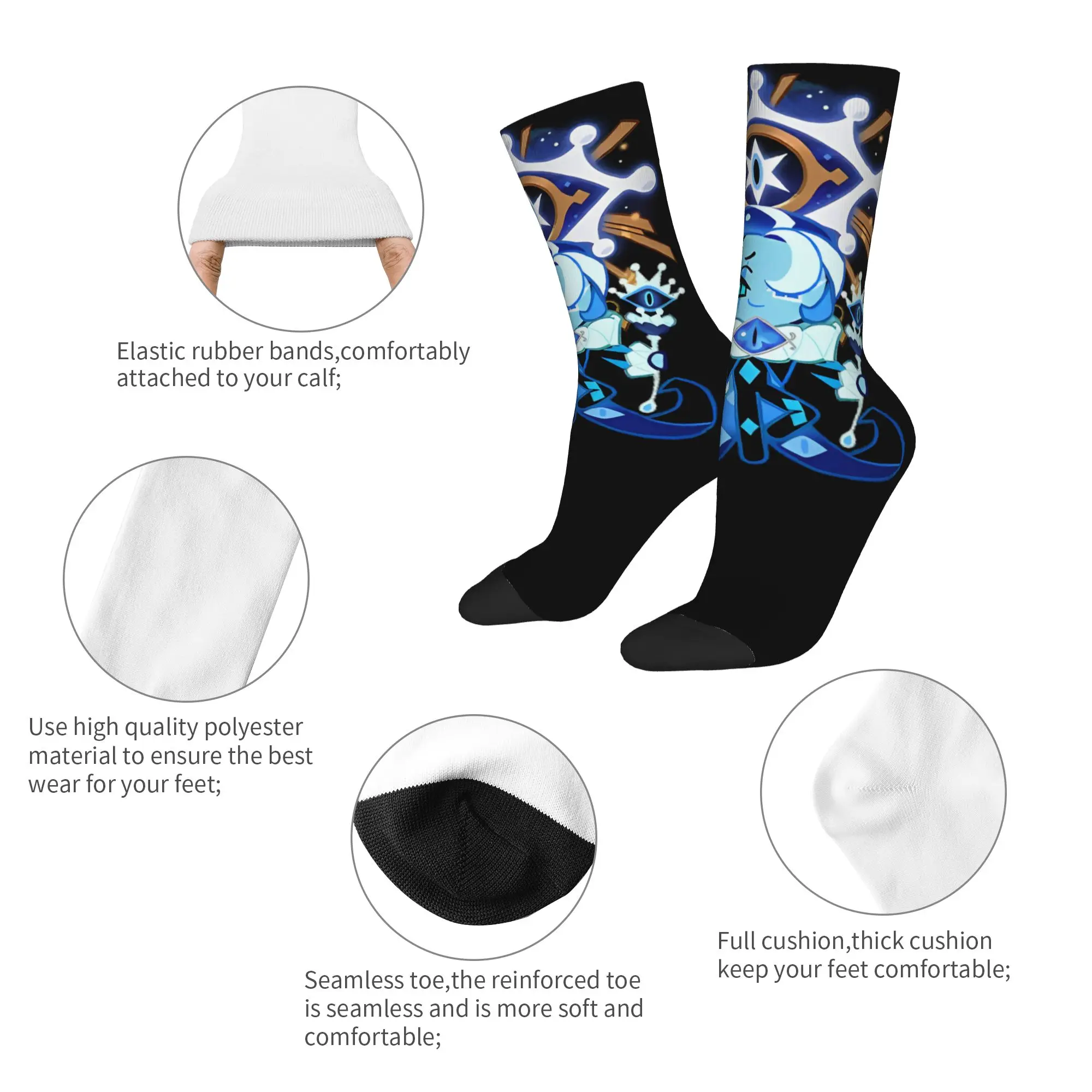Colorful Shadow Milk Cookie Run Kingdom Basketball Socks Cute Cartoon Anime Polyester Long Socks for Women Men Breathable