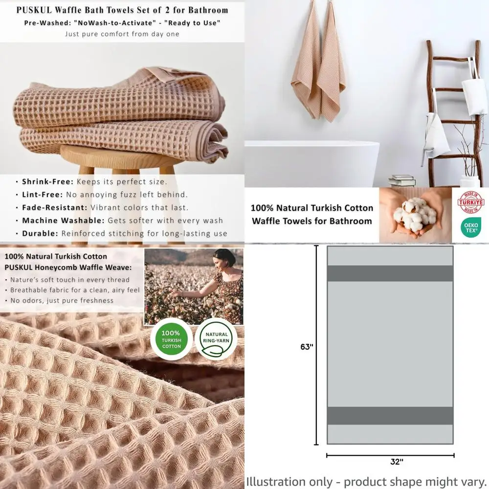 

Набор из 2-х премиальных полотенец Wale | 100% турецкие хлопковые банные полотенца | Очень большой размер 32x63 дюйма | Впитывающее, легкое, быстросохнущее полотенце для спа-процедур