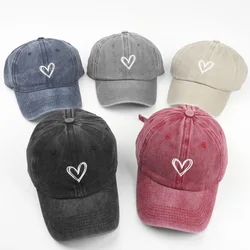 1 Pcs Versatile Peach Heart Embroidered Water Washed Vintage Spring/Summer Baseball Hat Thin Couple Soft Top Duck Tongue Hat