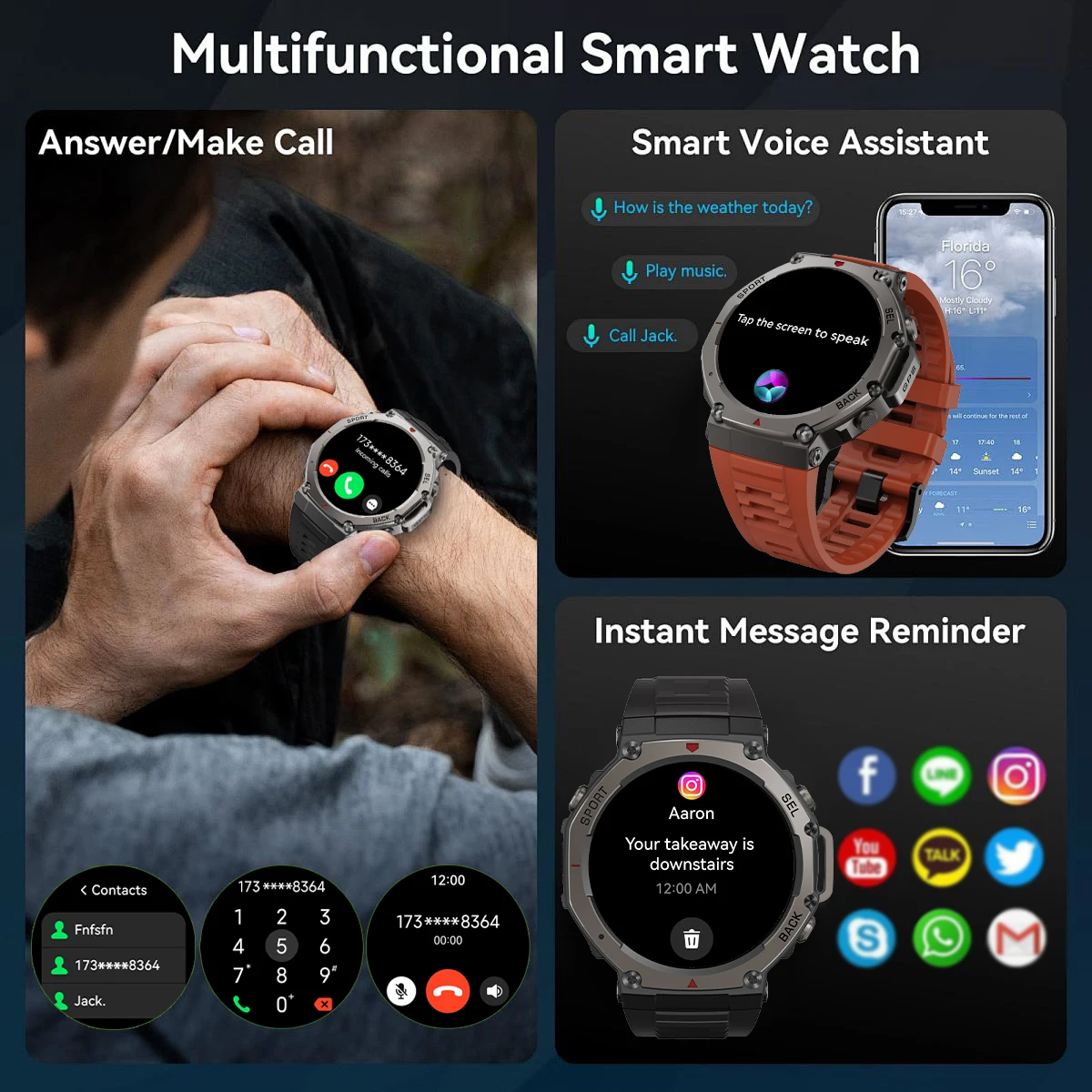 T-rex 3 Ultra GPS reloj inteligente 5 ATM impermeable incorporado de doble banda GNSS brújula militar deporte Smartwatch hombres 2025 nuevo para Huami