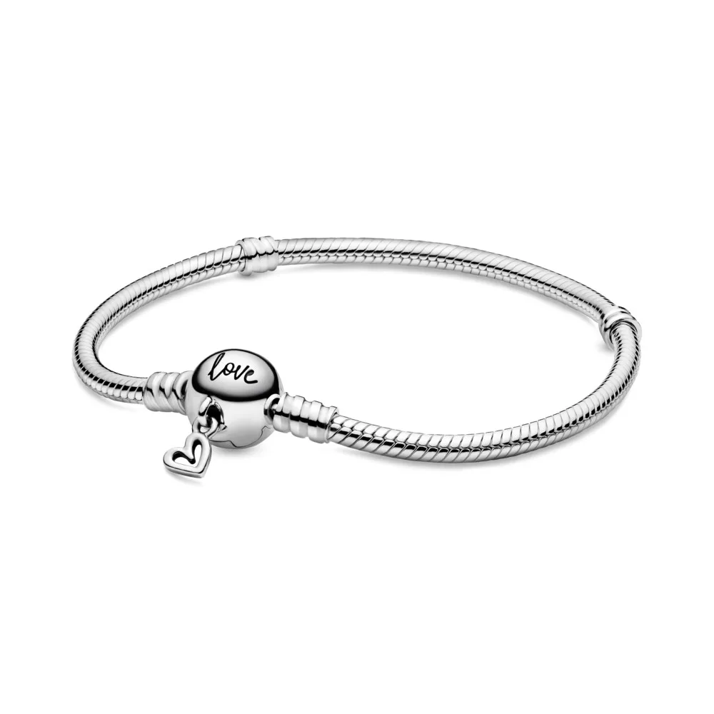 

Authentic 925 Sterling Silver Moments Freehand Heart Clasp Fashion Snake Chain Bracelet Fit Women Bead Charm Gift DIY Jewelry