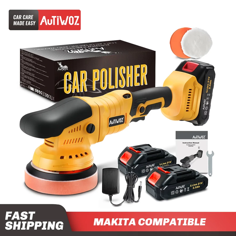 AUTIWOZ Cordless Polisher 125mm 6-Speed Random Orbital Polisher with Self-Adhesive Pad and Overheat Protection
