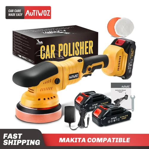 Imagen 1 del producto AUTIWOZ Pulidora inalámbrica Pulidora orbital aleatoria de 6 velocidades de 125 mm con almohadilla autoadhesiva y protección contra sobrecalentamiento