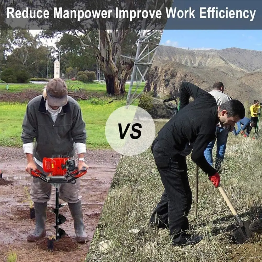 Gasolina e Gás Powered Earth Digger, 2-Stroke Post Hole Digger, 3 Varas de Extensão, 3 Brocas Auger, 3 5 "e 62Cc