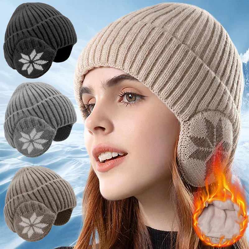 Ear Protection Winter Knitted Beanies Hat Men Women Outdoor Cycling Warmth Fleece Thick Cap Casual Windproof Earflap Bonnet Hats