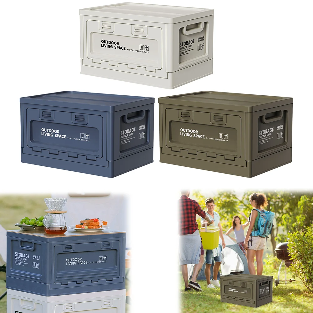 

27L Foldable Car Storage Box Case With Wooden Lid Portable Storage Bin Large Capacity Multifunctional Outdoor Camping Accessory