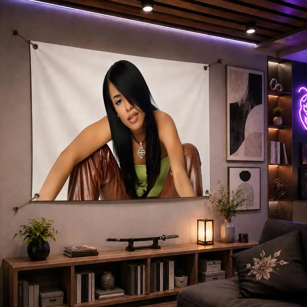 Iconic Singer Aaliyah Flags Indoor Outdoor Wall Banner Party Decor Large Hanging Wall Backdrop