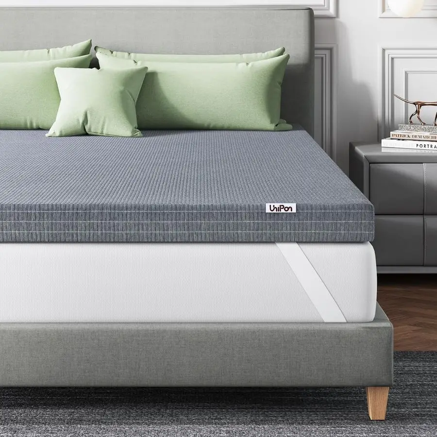 Mattress Topper King, 4 Inch CharcoalInfused Extra Firm Memory Foam Bed Topper for Back Pain Relief and Spinal Alignment, DualS