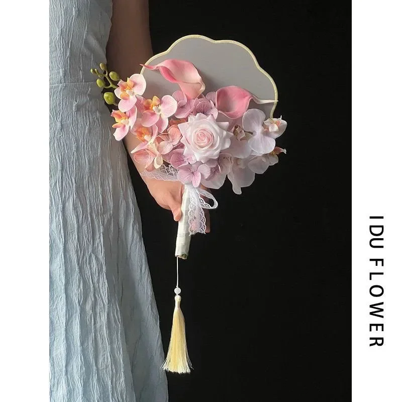 Bouquet bride wedding photo props morning robe fan high-end simulation cheongsam show hexi